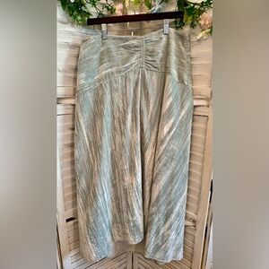VINCE Sea Glass Blue Ruched Summer Velvet Flowy Midi Skirt Modern Elegant Sz 10